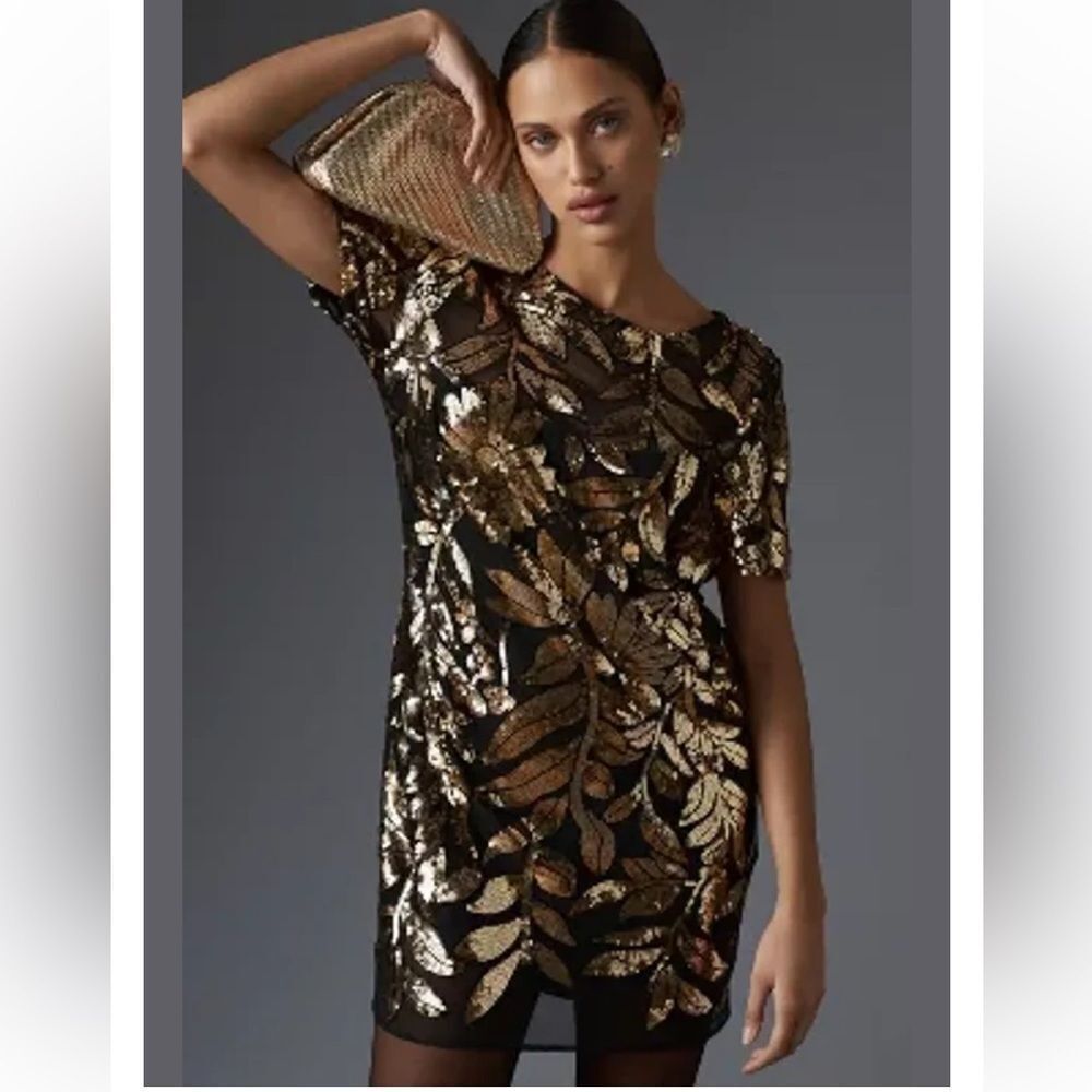 Maeve Short-Sleeve Sheer Embellished Mini Dress size small